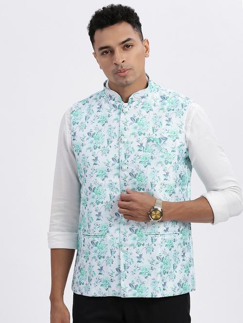 men floral mandarian neck nehru jacket - 21562501 - Standard Image - 0