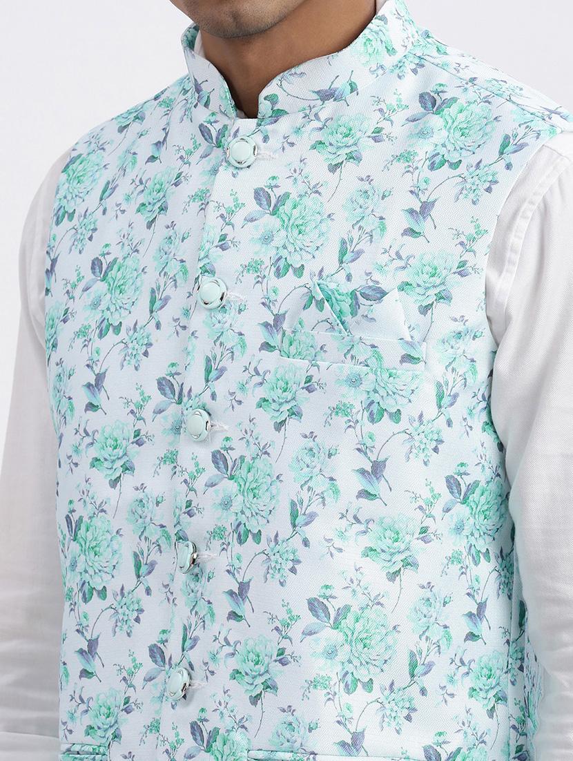 men floral mandarian neck nehru jacket - 21562501 - Standard Image - 5