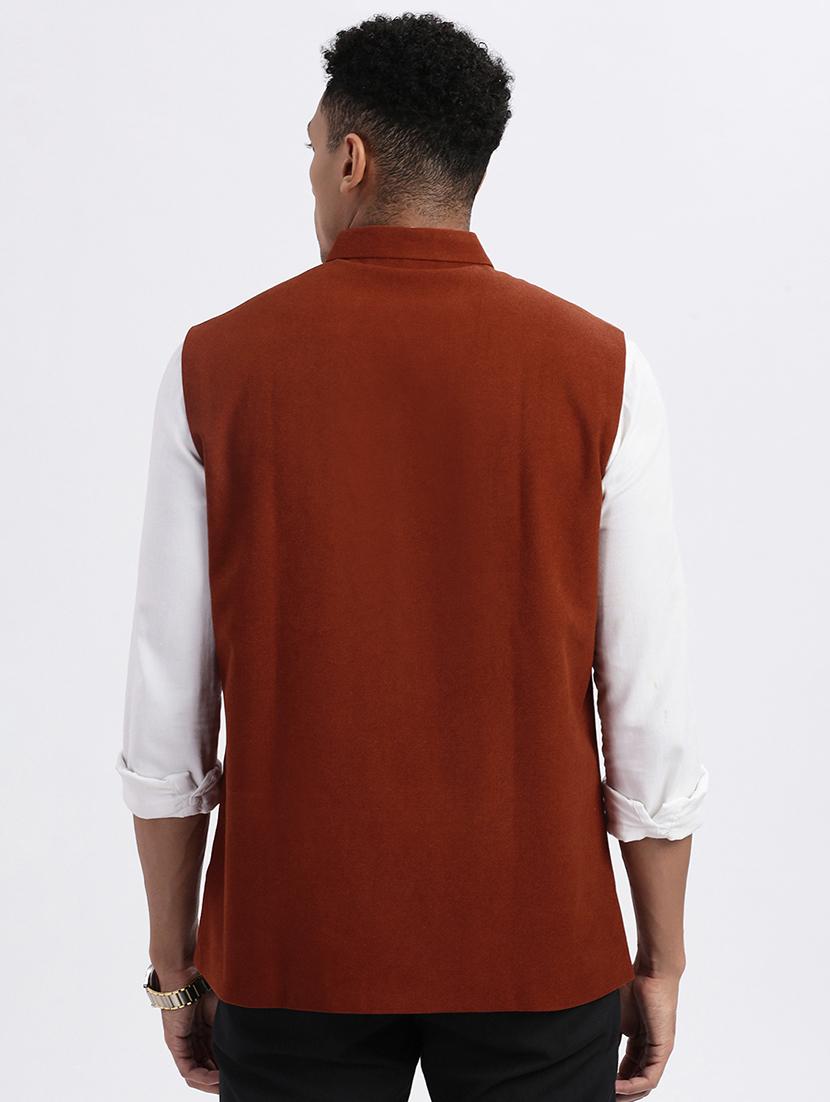 men solid mandarian neck nehru jacket - 21562502 - Standard Image - 3