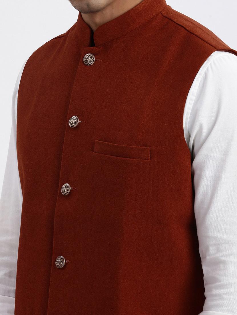 men solid mandarian neck nehru jacket - 21562502 - Standard Image - 5
