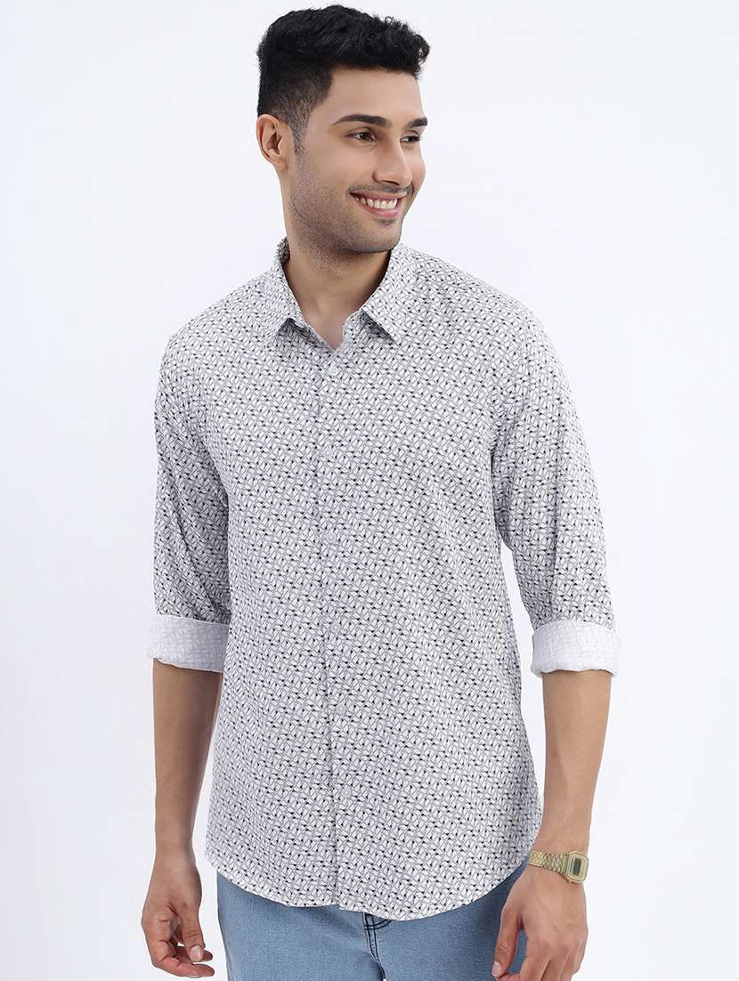 men geometric long sleeve casual shirt
