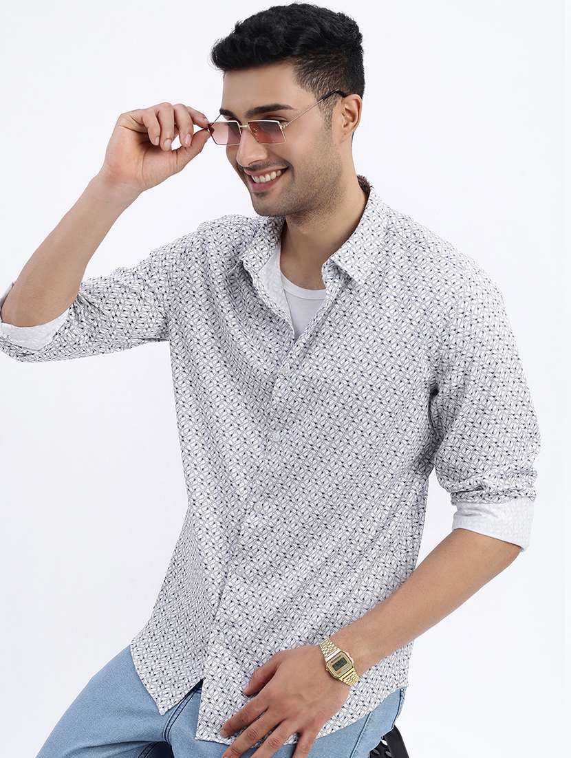 men geometric long sleeve casual shirt - 21562504 -  Standard Image - 3