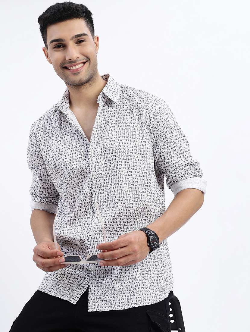 men geometric long sleeve casual shirt - 21562506 -  Standard Image - 3