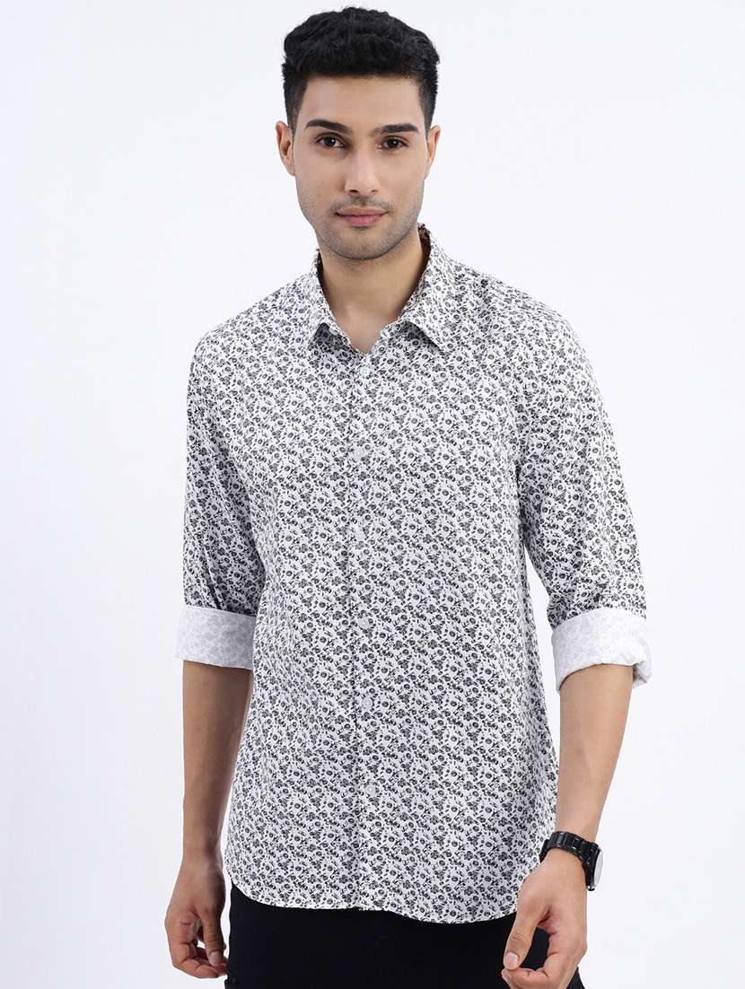 men printed long sleeve casual shirt