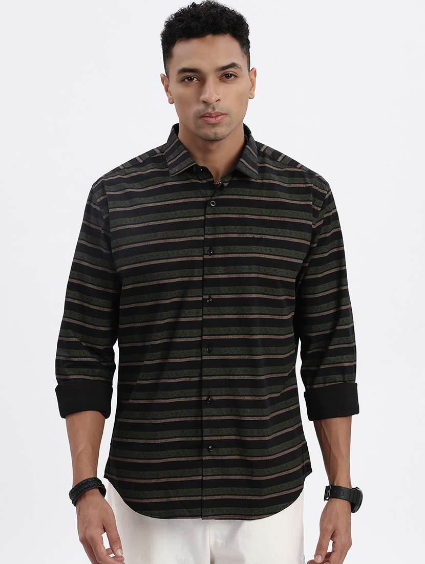 men striped long sleeve casual shirt