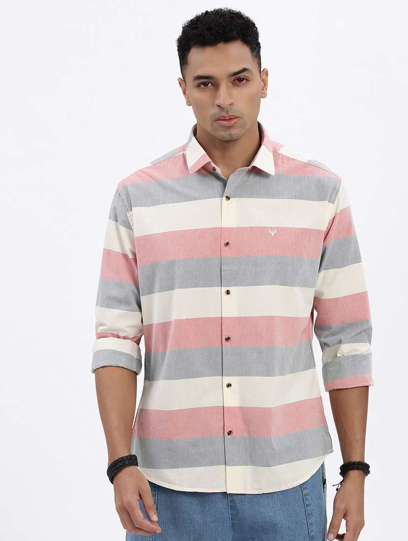 men striped long sleeve casual shirt