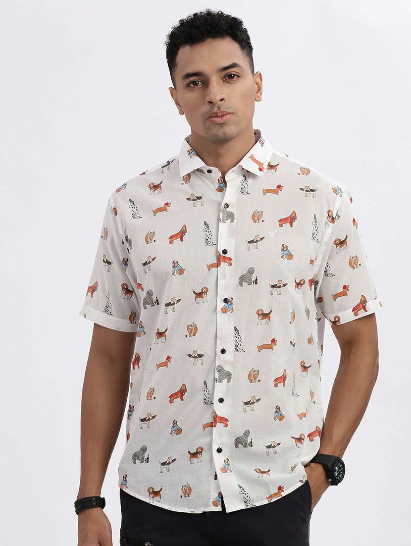 men quirky short sleeve casual shirt