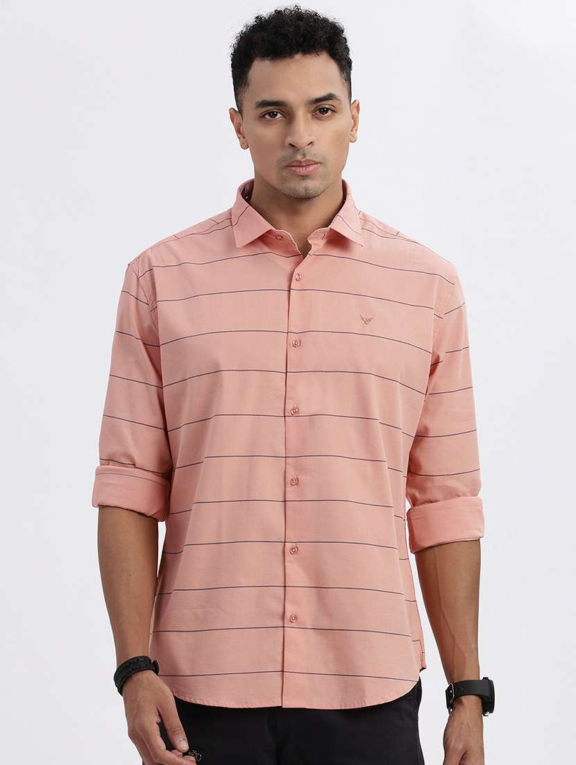 men striped long sleeve casual shirt