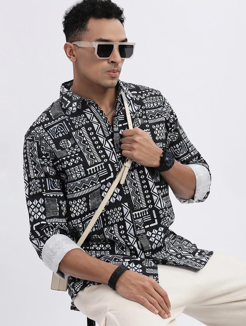 men geometric long sleeve casual shirt - 21562563 - Standard Image - 3