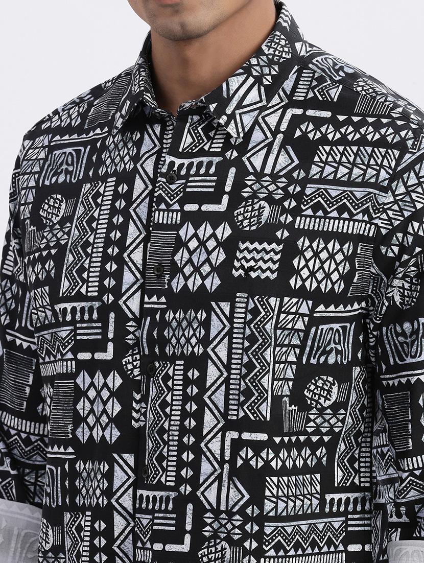 men geometric long sleeve casual shirt - 21562563 - Standard Image - 5