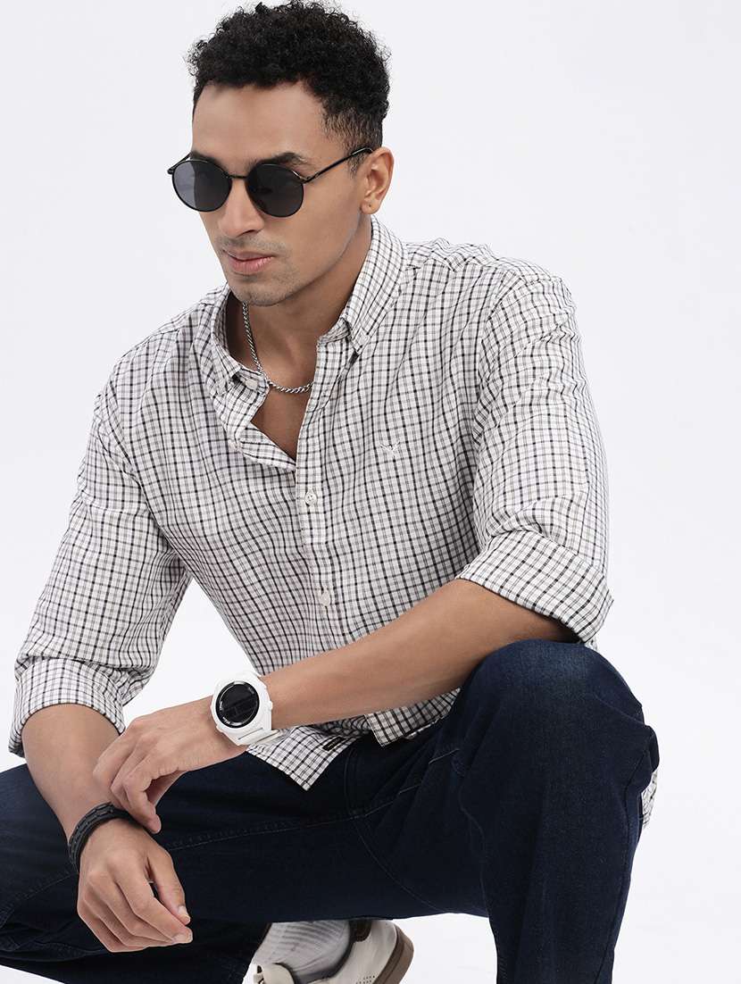 men checkered long sleeve casual shirt - 21562590 - Standard Image - 3