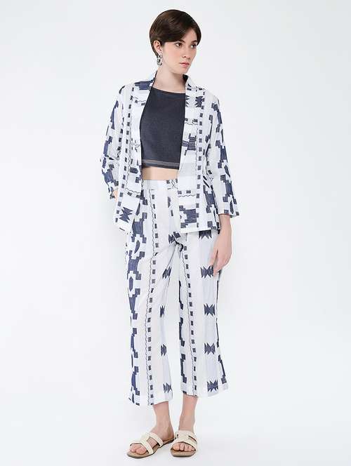 women printed top and trouser with shrug set - 21562604 - Standard Image - 0