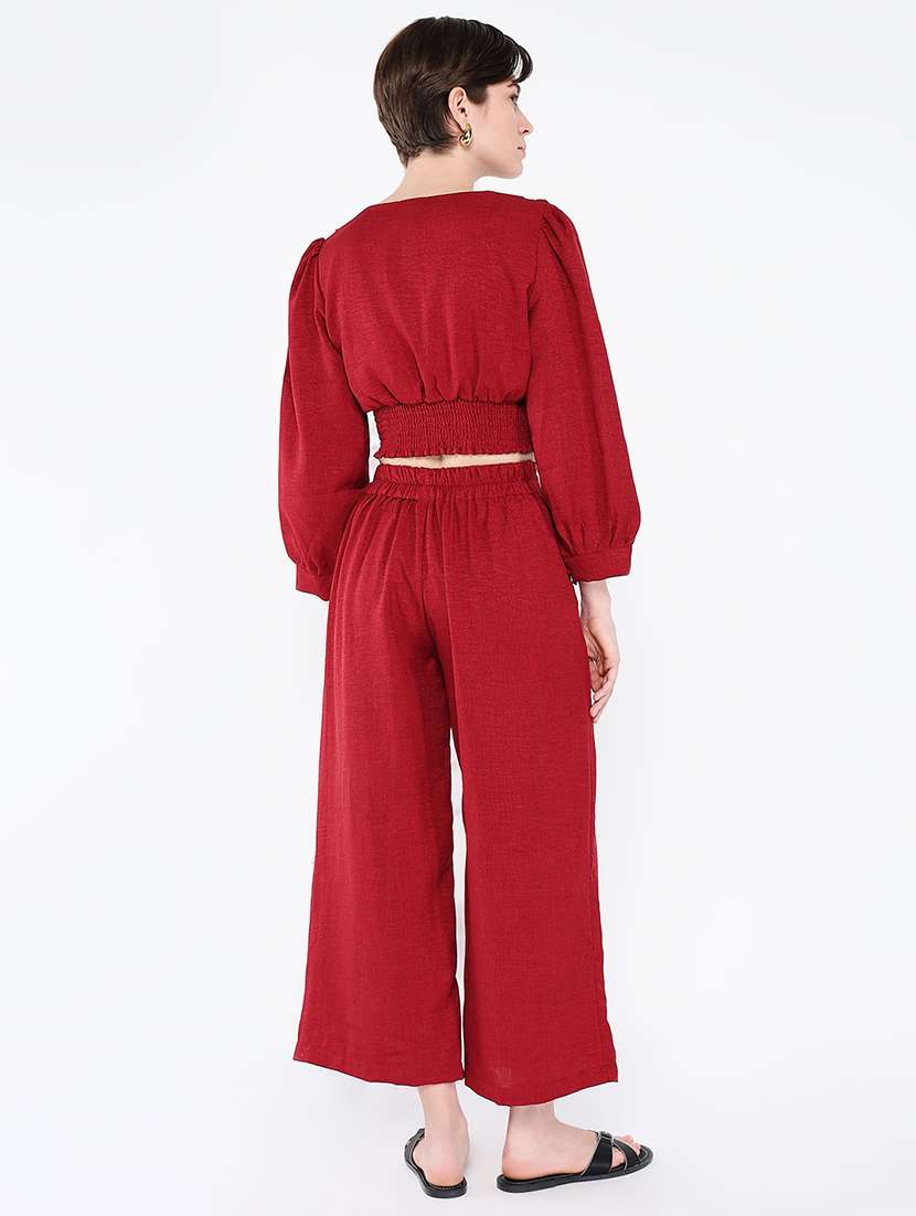 women solid top and trouser co-ord set - 21562622 -  Standard Image - 3