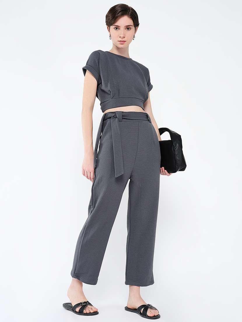 women solid top and trouser co-ord set - 21562623 - Standard Image - 3