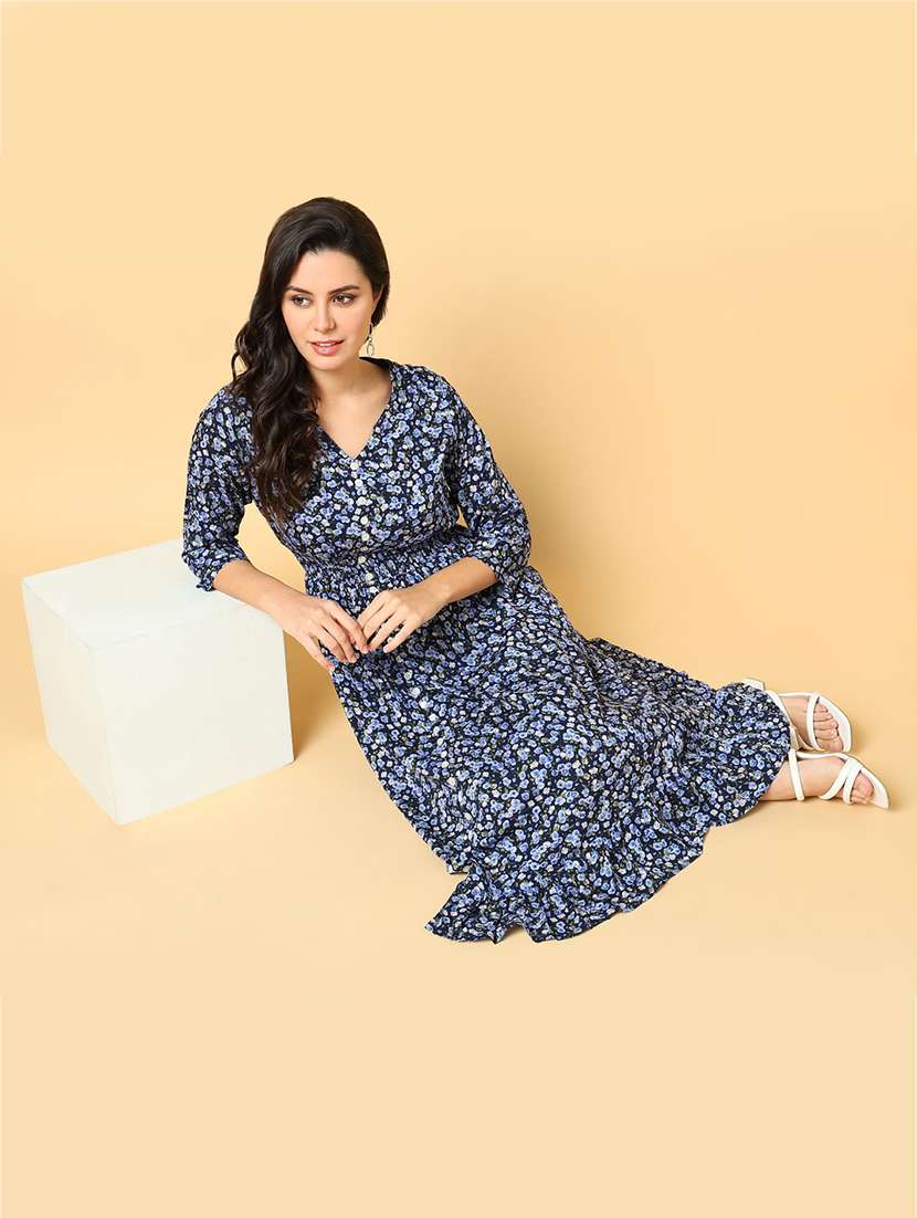 women printed three quarter sleeve fit & flare dress - 21562635 -  Standard Image - 5