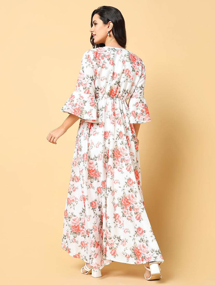 women printed bell sleeve fit & flare dress - 21562637 - Standard Image - 3