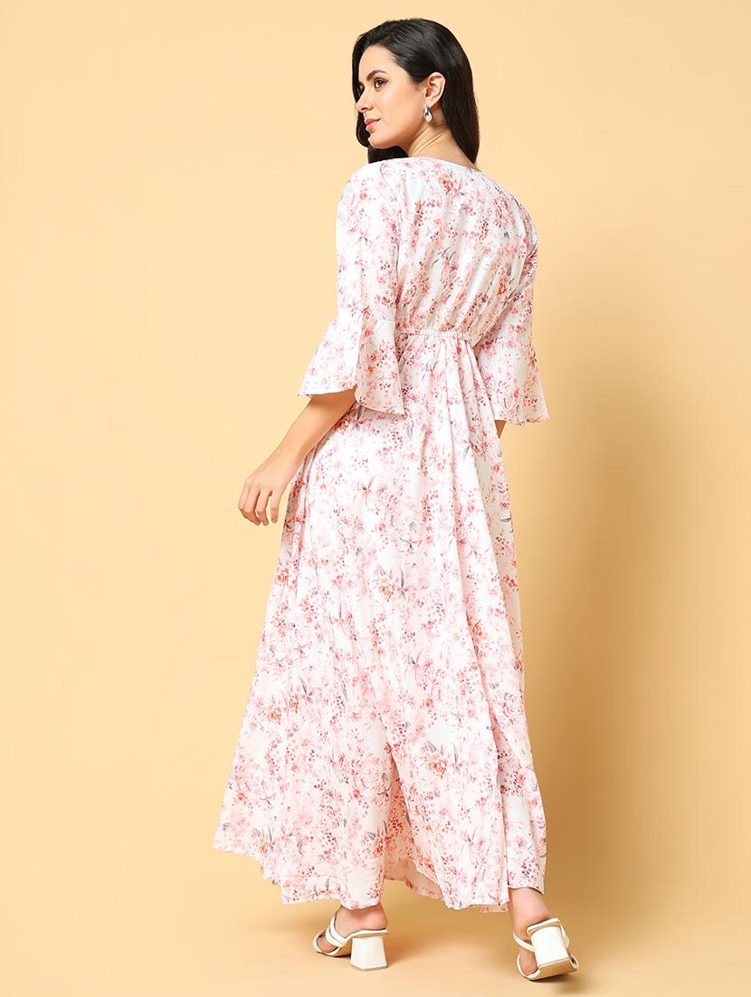 women printed bell sleeve fit & flare dress - 21562638 - Standard Image - 3