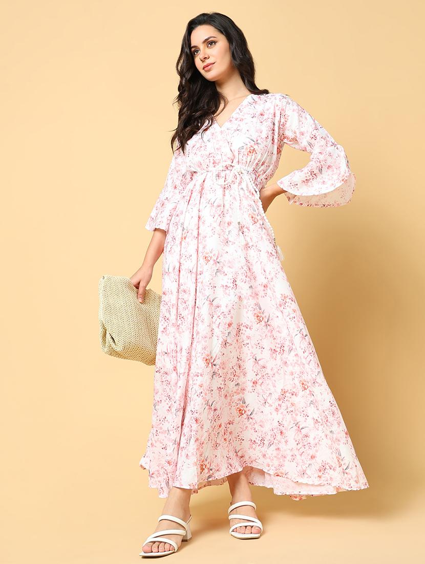 women printed bell sleeve fit & flare dress - 21562638 - Standard Image - 5