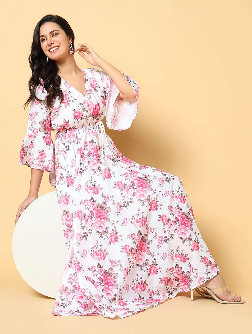 women printed bell sleeve fit & flare dress - 21562639 - Standard Image - 3