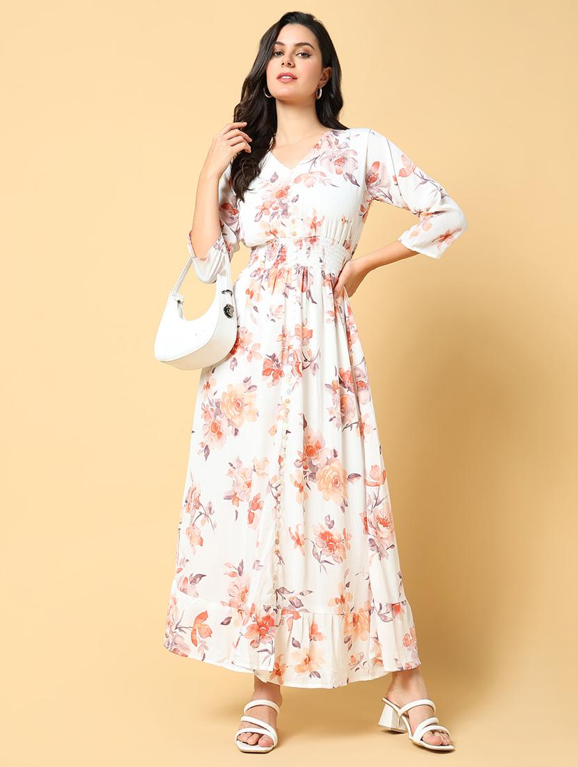 women printed three quarter sleeve tiered dress - 21562642 - Standard Image - 3