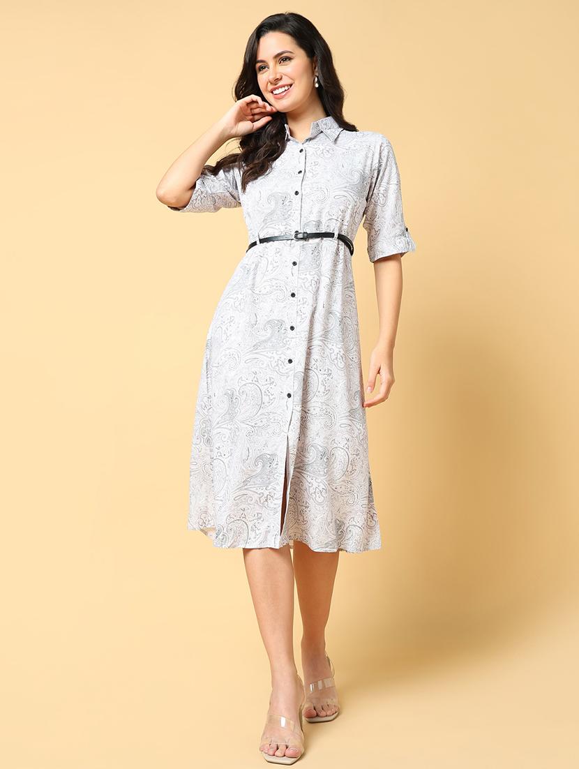 women printed collared roll up a-line dress - 21562654 -  Zoom Image - 0