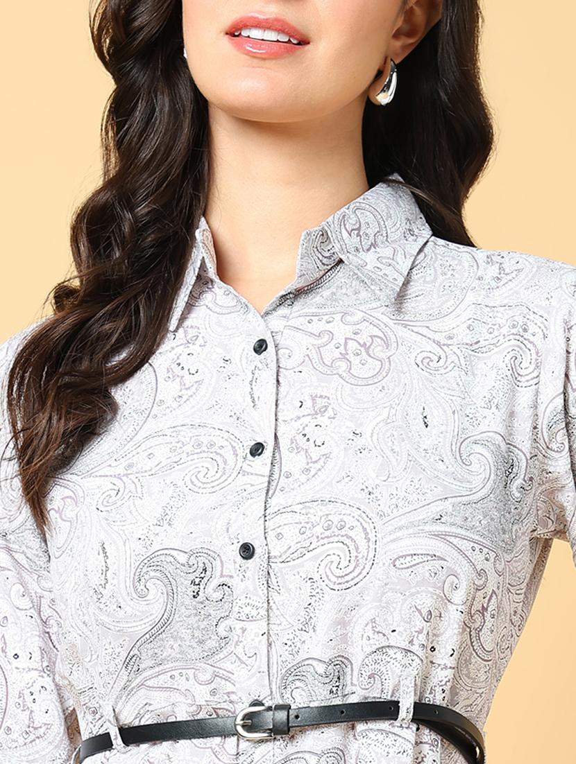 women printed collared roll up a-line dress - 21562654 - Standard Image - 5