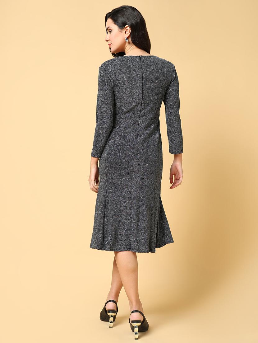 women self design three quarter sleeves fit & flare dress - 21562661 - Standard Image - 3