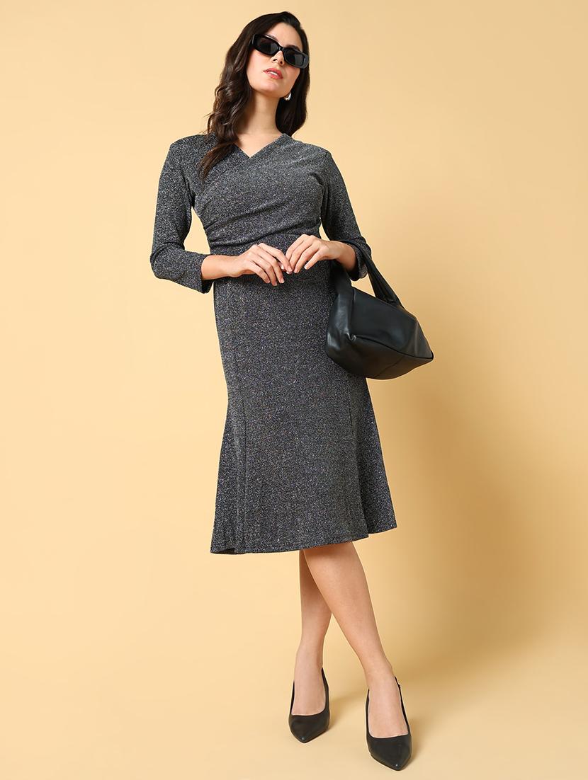 women self design three quarter sleeves fit & flare dress - 21562661 - Standard Image - 5