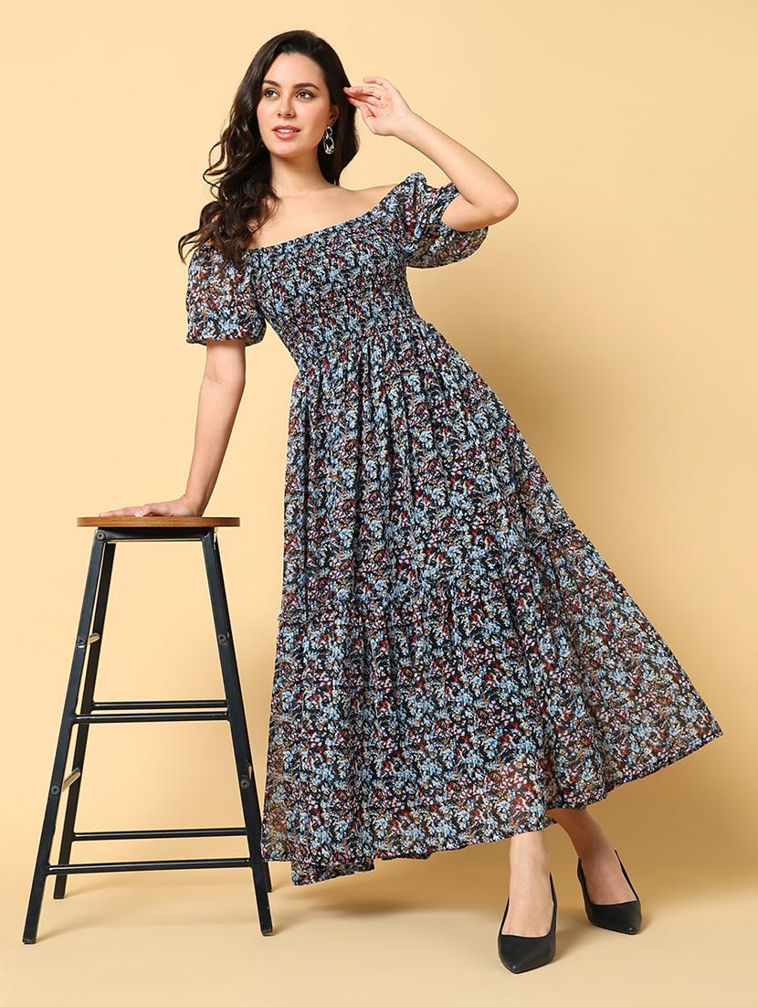 women printed off shoulder tiered dress - 21562669 - Standard Image - 5
