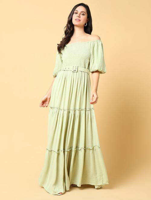 women printed off shoulder tiered dress - 21562679 - Standard Image - 0