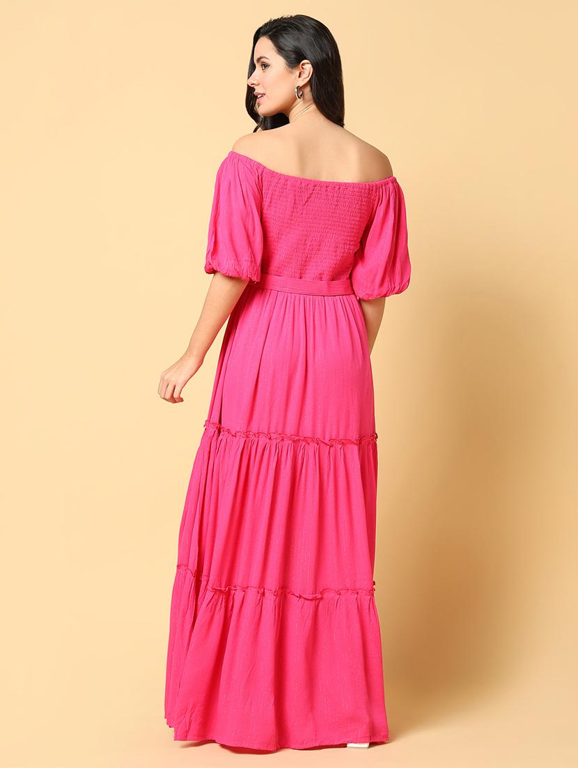 women solid off shoulder tiered dress - 21562680 - Standard Image - 3