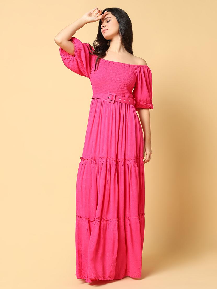 women solid off shoulder tiered dress - 21562680 - Standard Image - 5