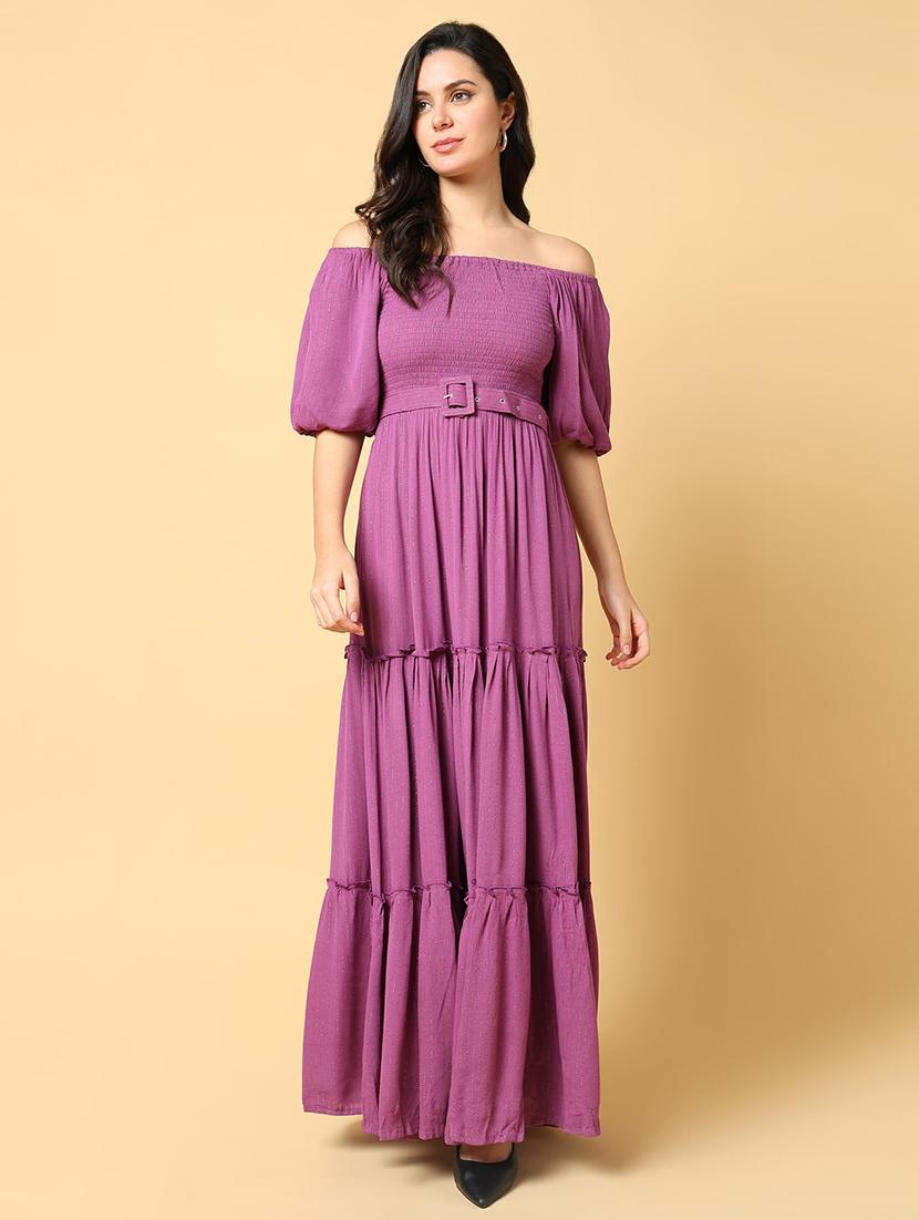 women solid off shoulder tiered dress - 21562681 - Zoom Image - 0