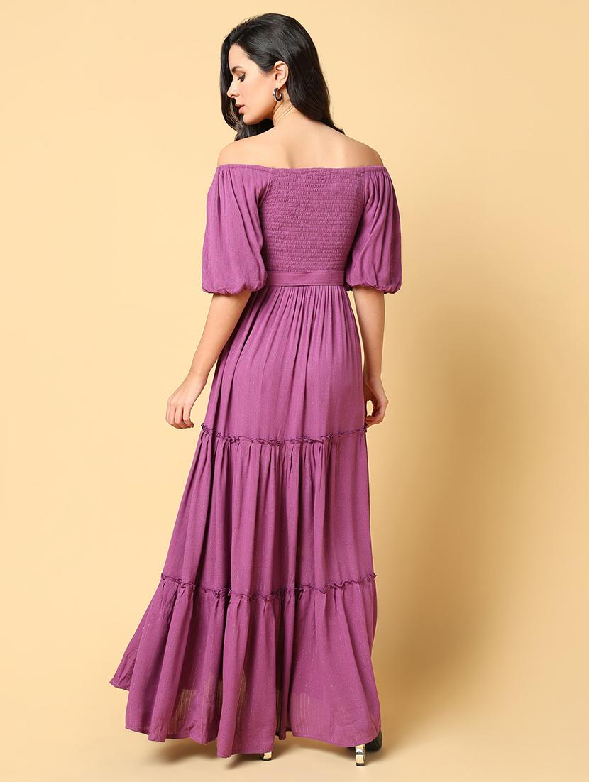 women solid off shoulder tiered dress - 21562681 - Standard Image - 3
