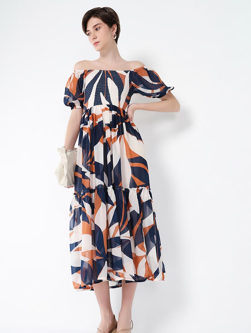 women printed off shoulder dress - 21562687 - Standard Image - 3