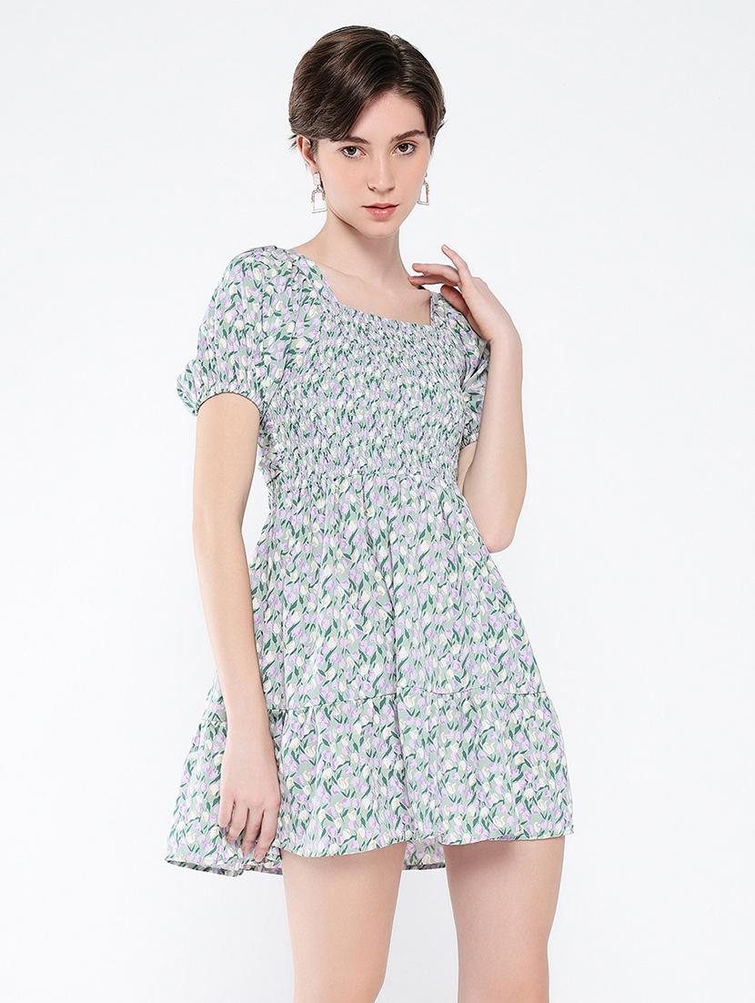 women printed puff sleeves fit & flare dress - 21562689 - Standard Image - 5