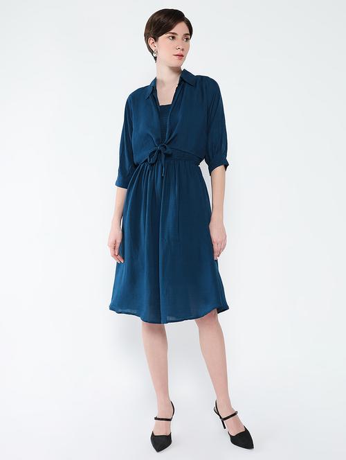 women solid sleeveless fit & flare dress with shrug - 21562693 -  Standard Image - 0