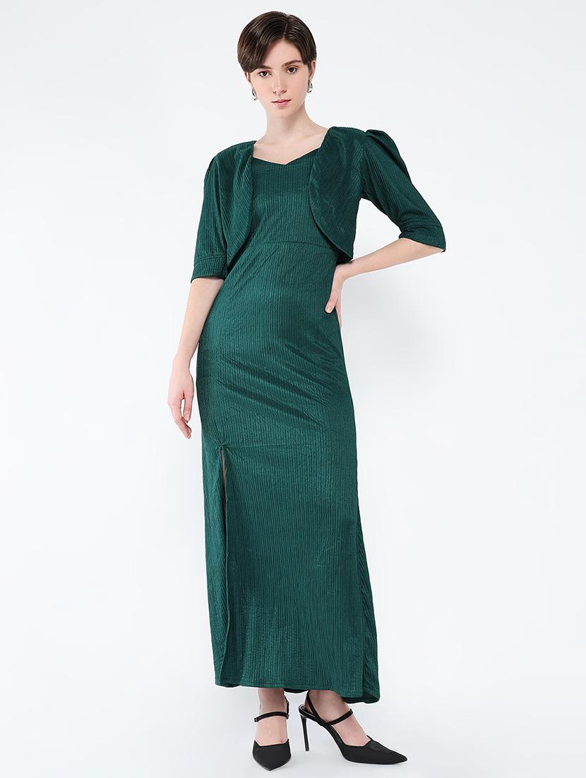 women solid sleeveless a-line dress with shrug - 21562695 - Zoom Image - 0