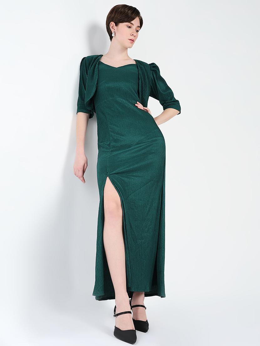 women solid sleeveless a-line dress with shrug - 21562695 - Standard Image - 5