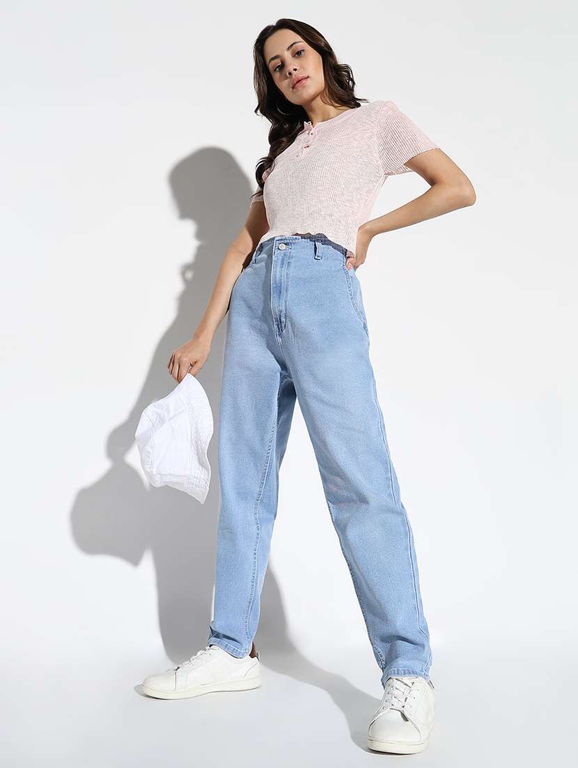 women solid high rise mom fit jeans - 21562705 - Standard Image - 3