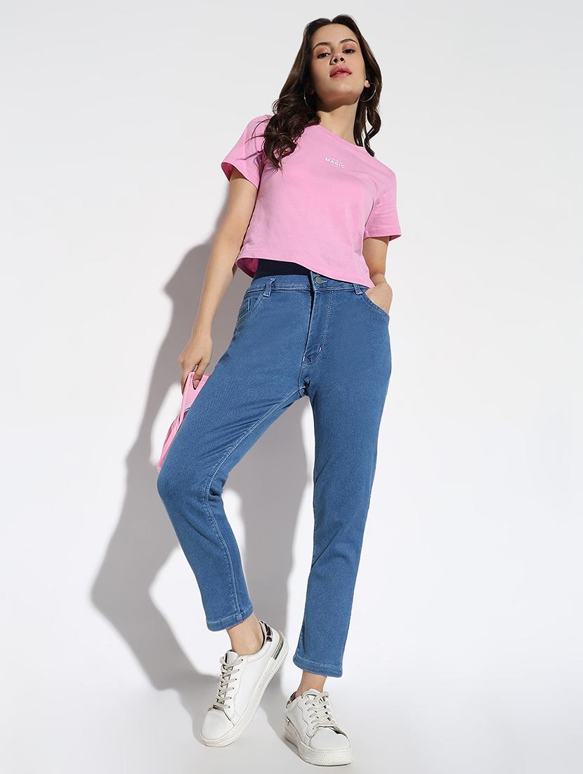women solid high rise straight jeans - 21562710 - Standard Image - 5