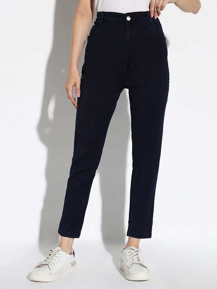 women solid high rise slim jeans