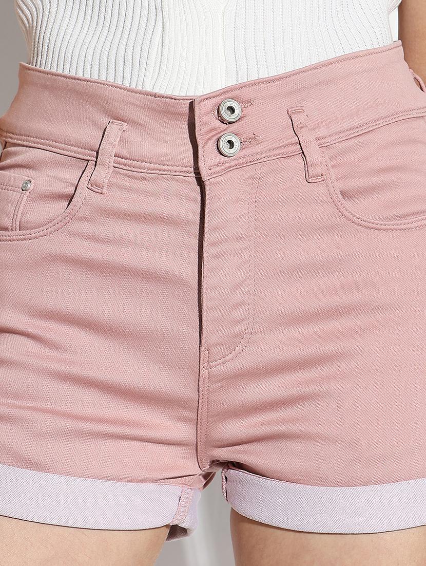 women solid high rise denim shorts - 21562720 - Standard Image - 5