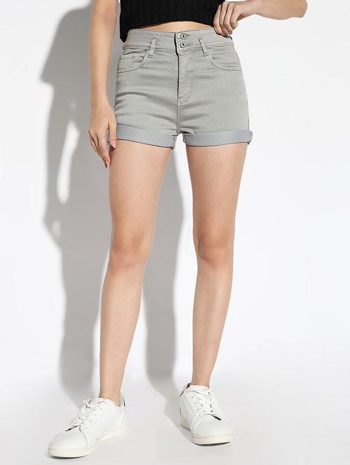 women solid high rise denim shorts - 21562727 -  Standard Image - 0