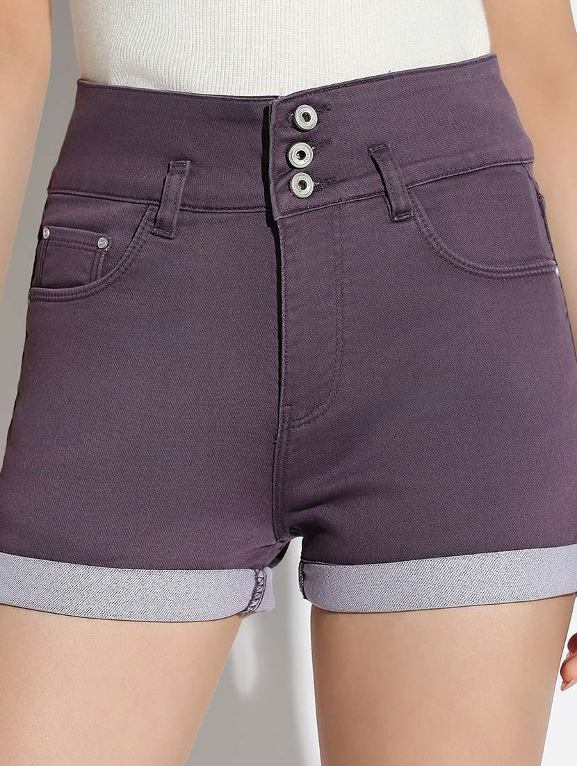 women solid high rise denim shorts - 21562728 -  Standard Image - 5