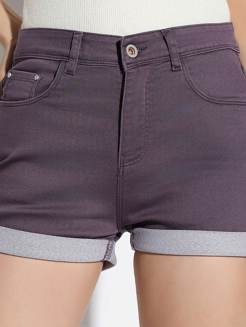 women solid high rise denim shorts - 21562731 -  Standard Image - 5