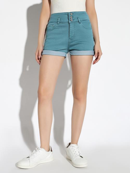 women solid high rise denim shorts - 21562734 -  Standard Image - 0