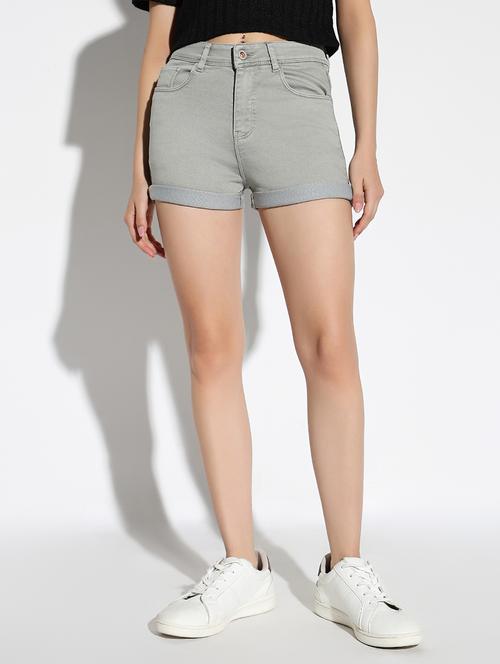 women solid mid rise denim shorts - 21562737 - Standard Image - 0