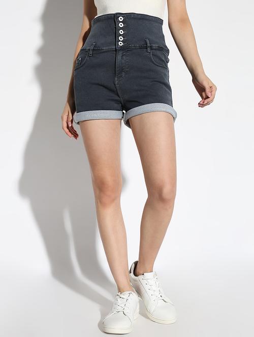 women solid high rise denim shorts - 21562742 -  Standard Image - 0