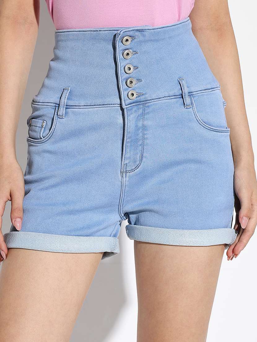 women solid high rise denim shorts - 21562745 -  Standard Image - 5